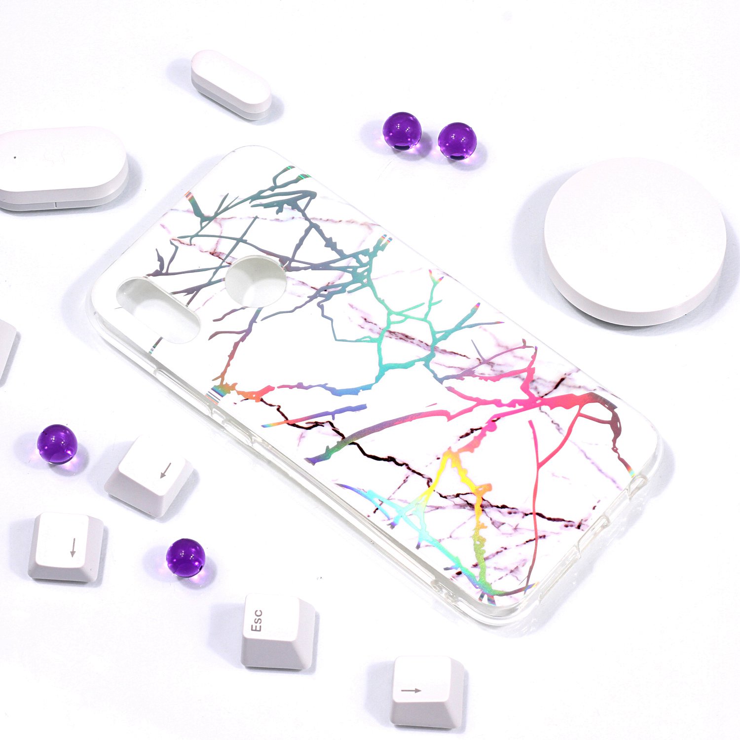 Case Huawei P20 Lite/Nova 3e #เคสฝาหลังนิ่ม IMD TPU พิมพ์ลาย Marble Pattern Electroplated