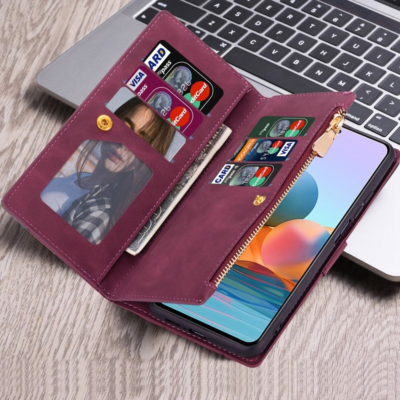 เคส Xiaomi 11T / 11T Pro #เคสฝาพับหนัง PU มีช่องซิปมีที่เสียบการ์ด สายคล้องมือ Card Slots Luxury Flip Stand Card Zipper Phone Leather Wallet Cover