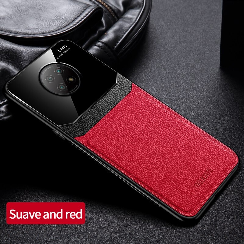เคส Redmi Note 9T 5G #เคสฝาหลังไฮบริด PU +TPU + glass สีทูโทน Shockproof Leather Mirror Glass Silicone Phone Back Cover