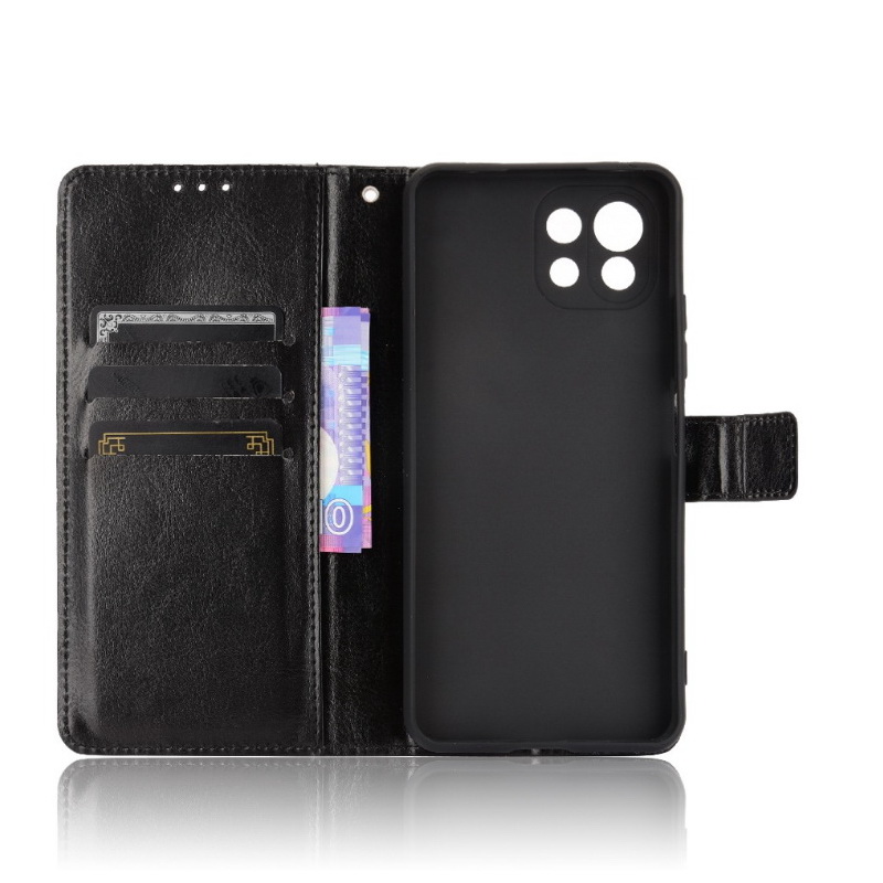 เคส Xiaomi Mi 11 Lite#เคสฝาพับหนัง PUผิวหนังม้า มีแถบปิดแม่เหล็กแบบกระเป๋าสตางค์ Crazy Horse Wallet Leather Protective Cover with Stand