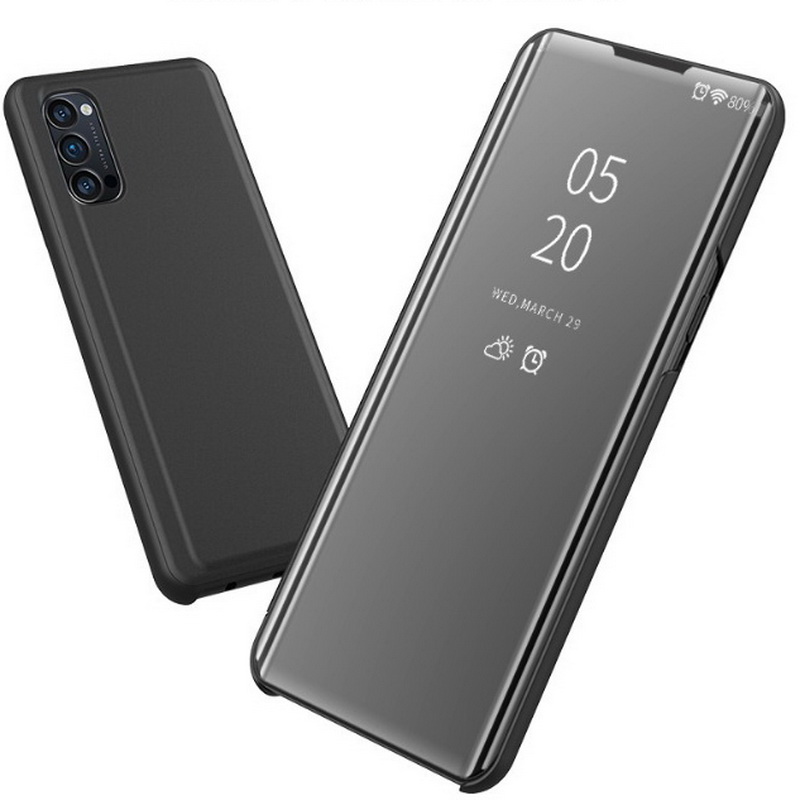 เคส OPPO Reno 5 Pro 5G #เคสฝาพับปกโปร่งแสงผิวเงา Electroplating Mirror Surface Window View