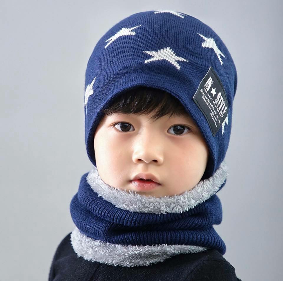 set หมวกไหมพรม สำหรับเด็ก 2 ถึง 14 ปี ลายดาว