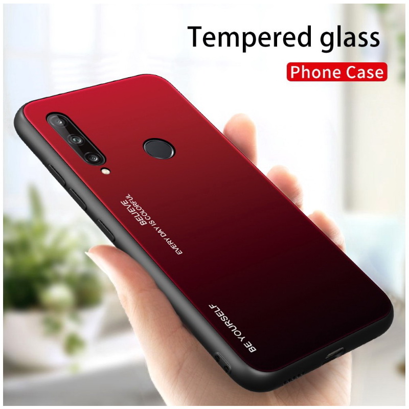 Case Huawei Y7p #เคสฝาหลัง Gradient Color Glass + PC + TPU Hybrid Case
