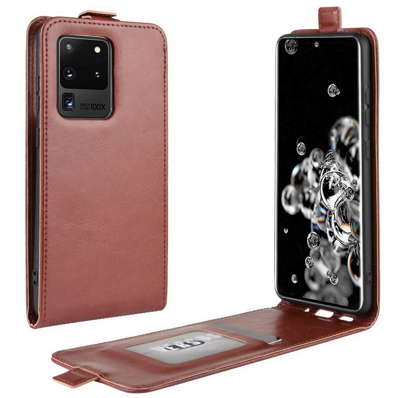 เคส Samsung Galaxy S20 Ultra / S20 Ultra 5G #เคสฝาพับหนัง PU Crazy Horse แนวตั้ง พร้อมช่องเสียบการ์ด