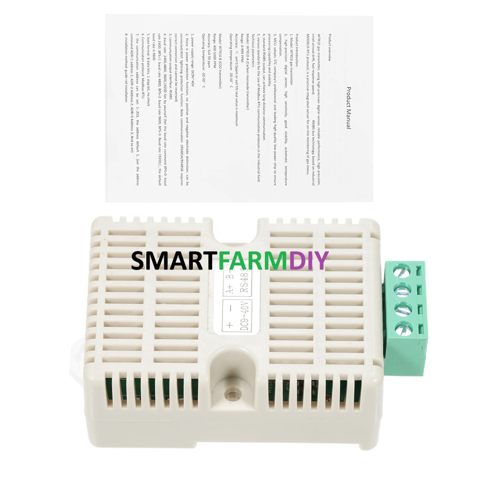 เซนเซอร์วัดค่า CO2 Sensor transmitter with MODBUS-RTU RS485 protocol, high precision, stable for industrial monitoring WTR10-B