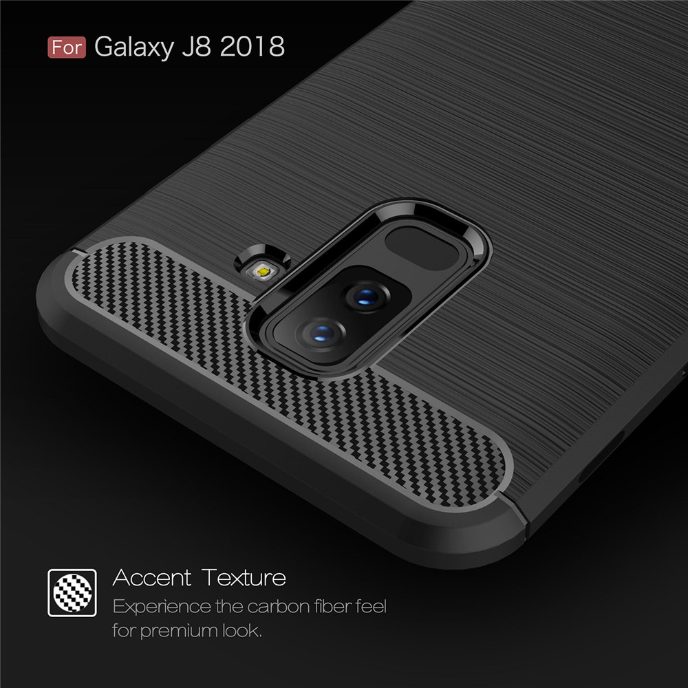 เคส Samsung Galaxy J8 (2018) #เคสฝาหลัง TPU นิ่มคาร์บอนไฟเบอร์ผิวแบบขัดแปรง