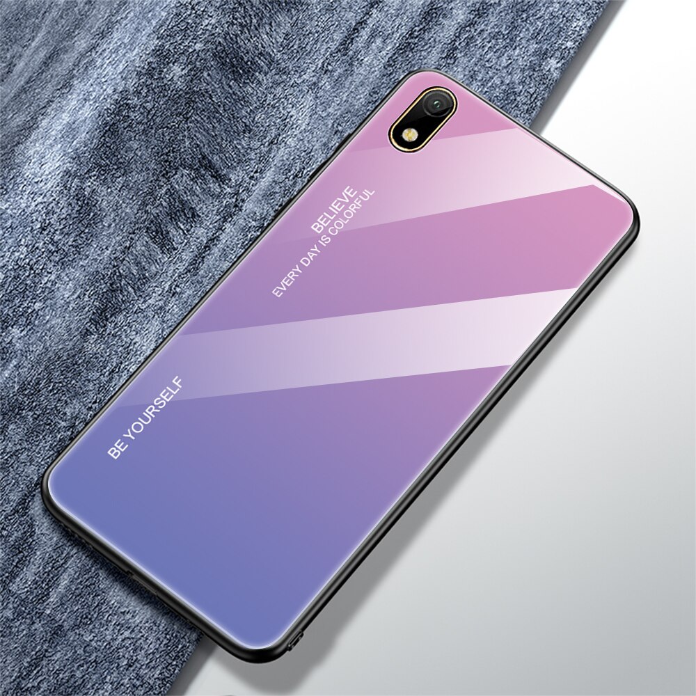 Case Huawei Y5 (2019) #เคสฝาหลัง กระจกสีไล่โทนสี Glass + PC + TPU Hybrid Case