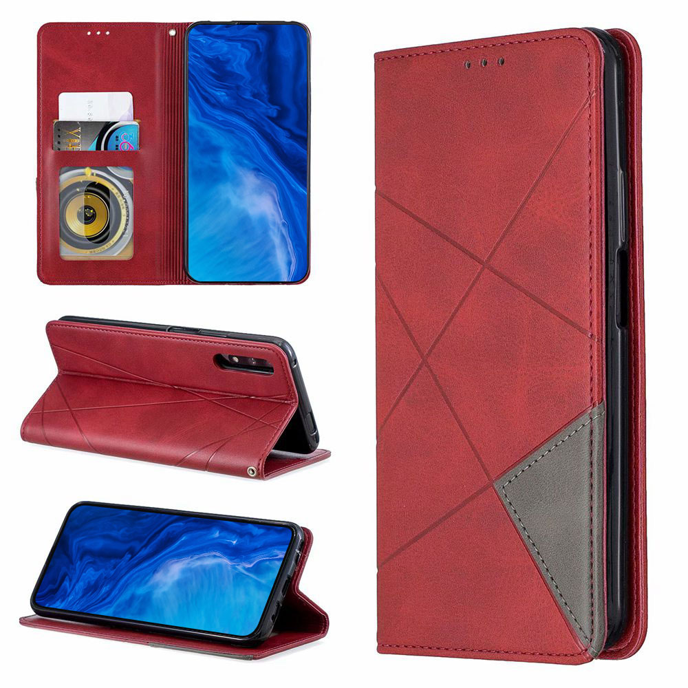 Case Huawei P30 #เคสฝาพับหนัง PU มีช่องเสียบ ID บัตรอื่นๆในตัว Geometric Pattern Leather Card Holder Protective