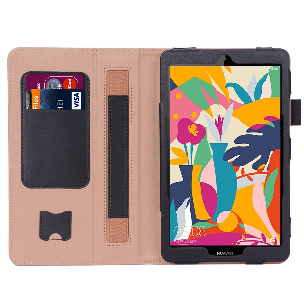 Case Huawei MediaPad M5 Lite 8 นิ้ว #เคสแบบฝาพับหนัง PU มีที่สวมนิ้วสำหรับ Leather Stand Card Holder Tablet Case with Elastic Band