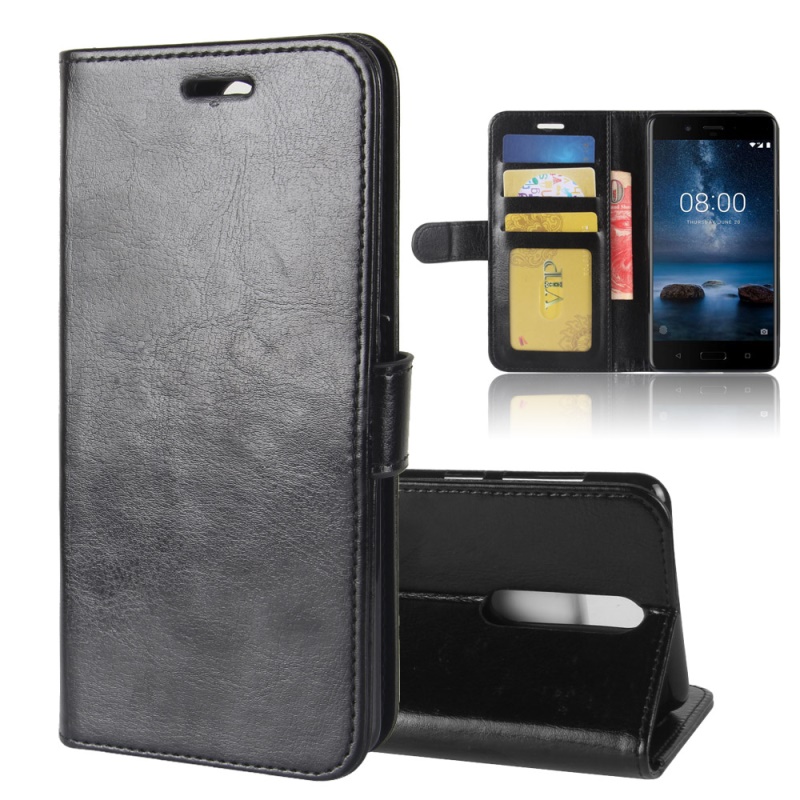 Case Nokia 8 #เคสฝาพับหนัง PU สไตล์กระเป๋าสตางค์ผิว Crazy Horse คุณภาพดีสวยงามราคาถูก