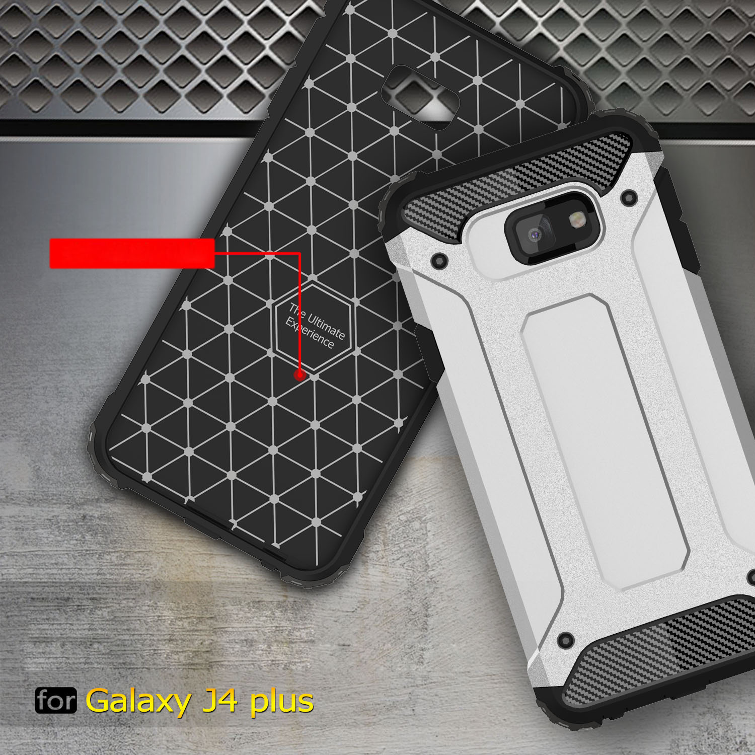เคส Samsung Galaxy J4+ #เคสฝาหลังเกราะป้องกัน ไฮบริด พลาสติก+TPU
