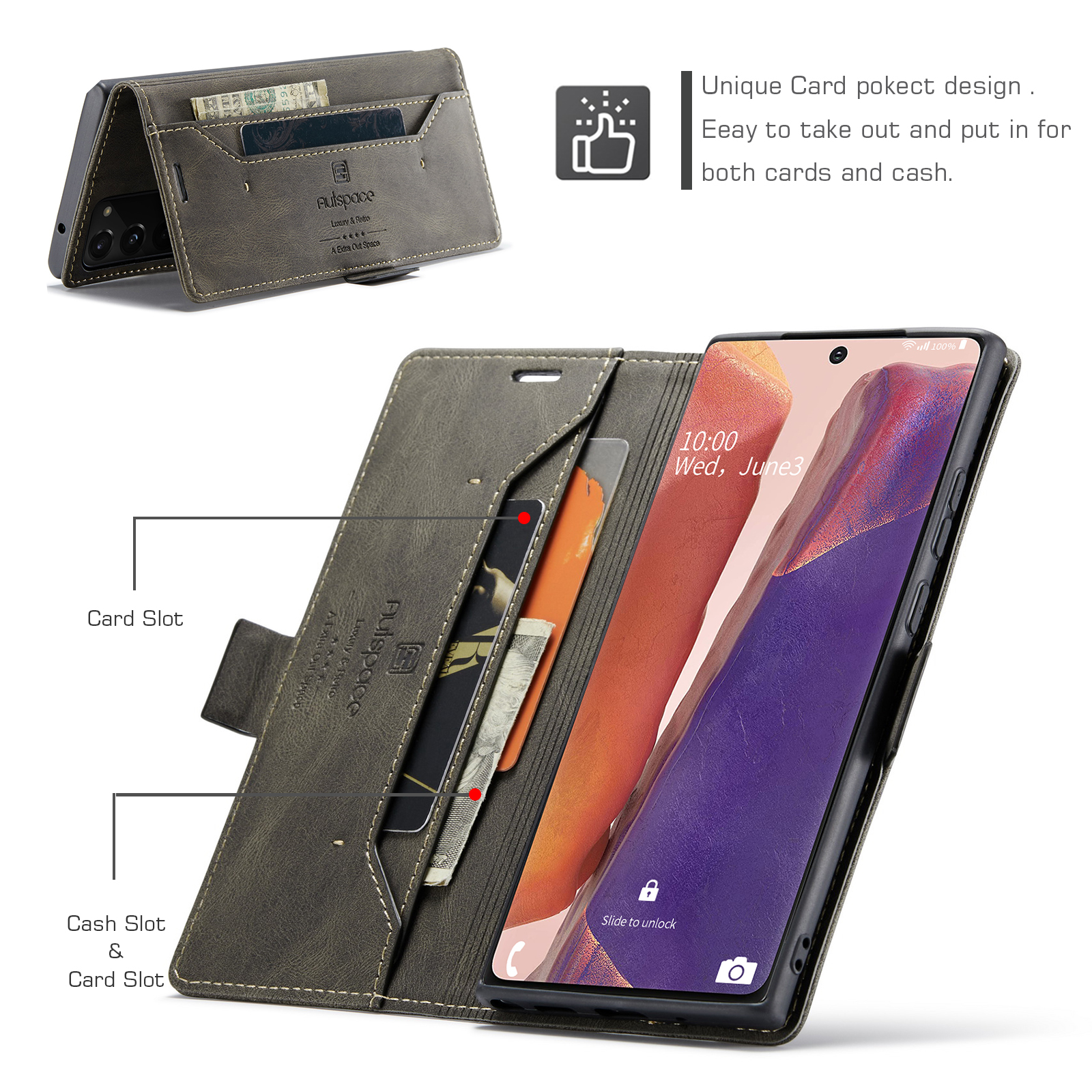 เคส Samsung Galaxy Note 20 / Note 20 5G #เคสฝาพับหนัง PU แบบกระเป๋าสตางค์ AUTSPACE Series RFID Blocking Retro Matte Leather Wallet