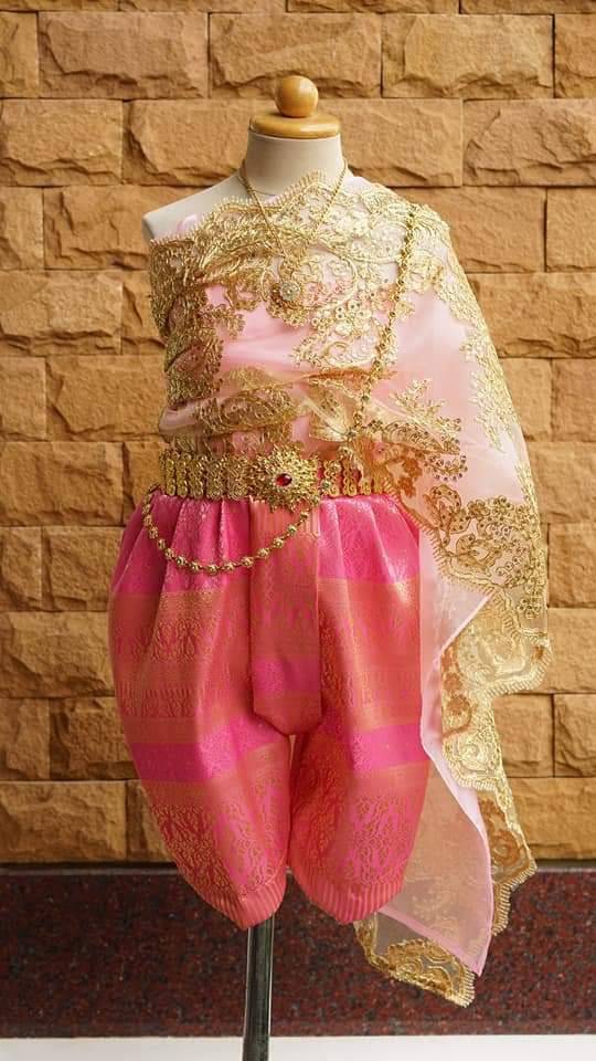 ชุดไทยเด็ก สไบลูกไม้กับโจงผ้าไหม