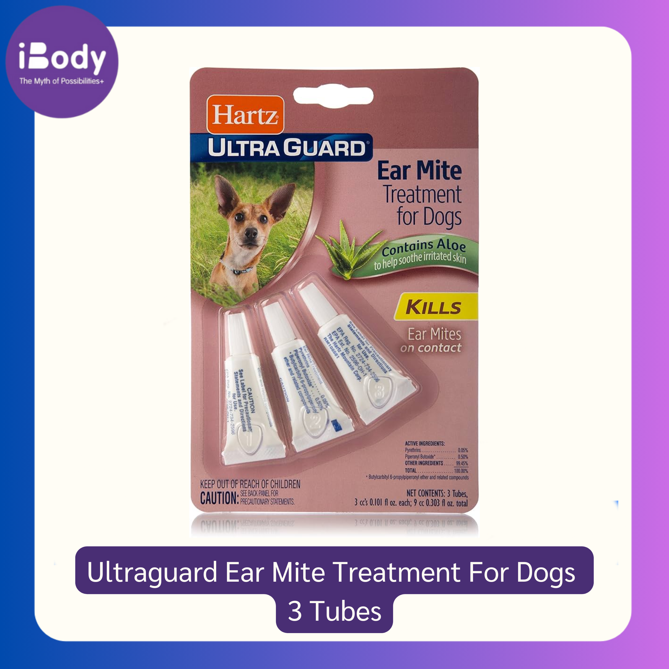 Hartz® Ultraguard Ear Mite Treatment For Dogs 3 Tubes การดูแลหู ไรหูสำหรับสุนัข