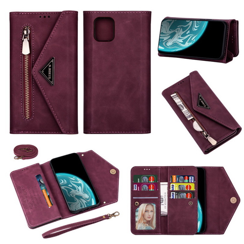 Case Samsung Galaxy A51 #เคสฝาพับแบบกระเป๋าสตางค์ช่องใส่บัตรหลายช่องพร้อมสายคล้อง Multi-slot Wallet Zippered Envelope Flip Leather