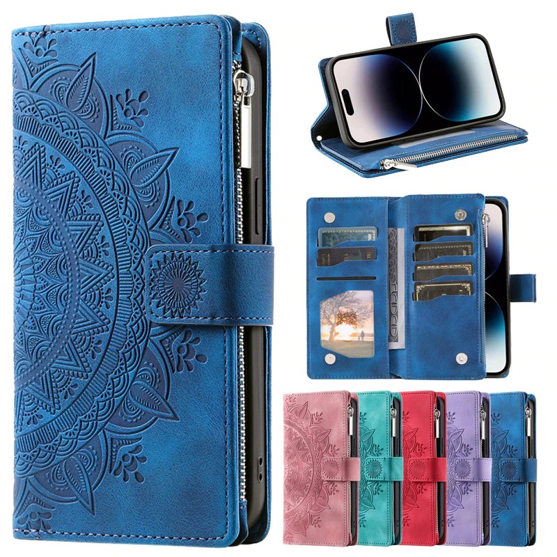 เคส Samsung Galaxy A04s #เคสฝาพับหนัง PU ลายดอกไม้มีช่องซิป Zipper Wallet Luxury Phone Bag Case