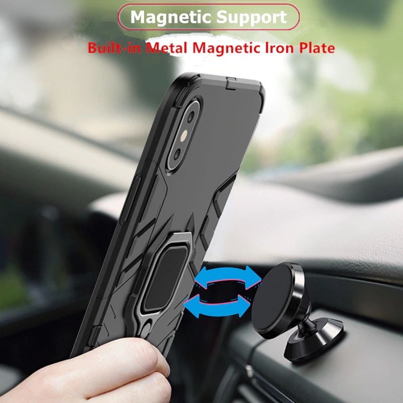 Case realme 7 Pro #เคสฝาหลังพลาสติกแข็ง +TPU Hybrid Case มีแหวนสวมนิ้วโลหะ