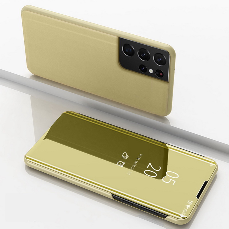 Case Samsung Galaxy S21 Ultra #เคสฝาพับปกโปร่งแสงผิวเงา Electroplating Mirror Surface Window View