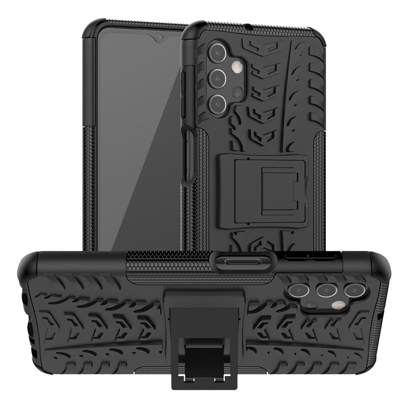 เคส Samsung Galaxy A32 5G #เคสฝาหลังกันลื่น Cool Tyre Pattern Kickstand (PC + TPU)