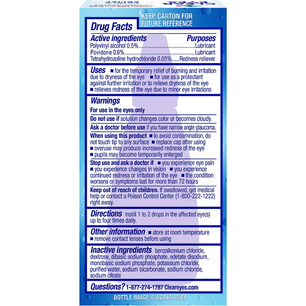 70% Sale!!! EXP.09/25Clear Eyes® Eyedrops for Relieves Redness, Itching and Irritation ผลิตภัณฑ์หยอดตา น้ำยาหยอดตา