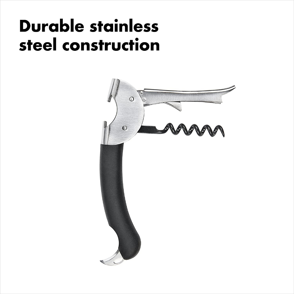 OXO® Steel Double Lever Waiter's Corkscrew Silver/Black ที่เปิดขวดไวน์ ที่เปิดจุกคอร์กขวดไวน์ แบบพกพา