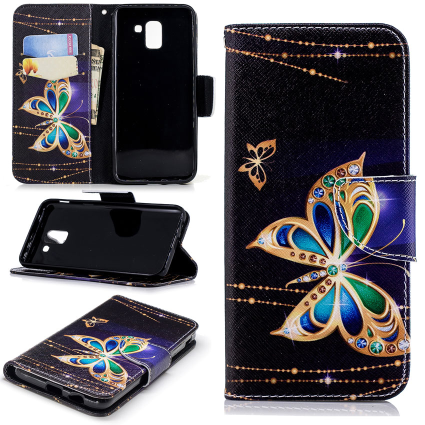 เคส Samsung Galaxy J6 (2018) #เคสฝาพับสไตล์กระเป๋าสตางค์พิมพ์ลายสวยๆ Pattern Printing Magnetic Leather