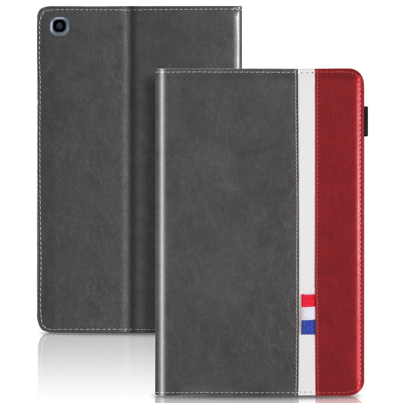 เคส Samsung Galaxy Tab A 8.0 (2019) SM-T290 SM-T295 SM-T297 #เคสฝาพับหนัง PU ออกแบบสีทูโทนมีสายรัดพร้อมที่เก็บการ์ด PU Leather Tablet Stand Case with Card Storage