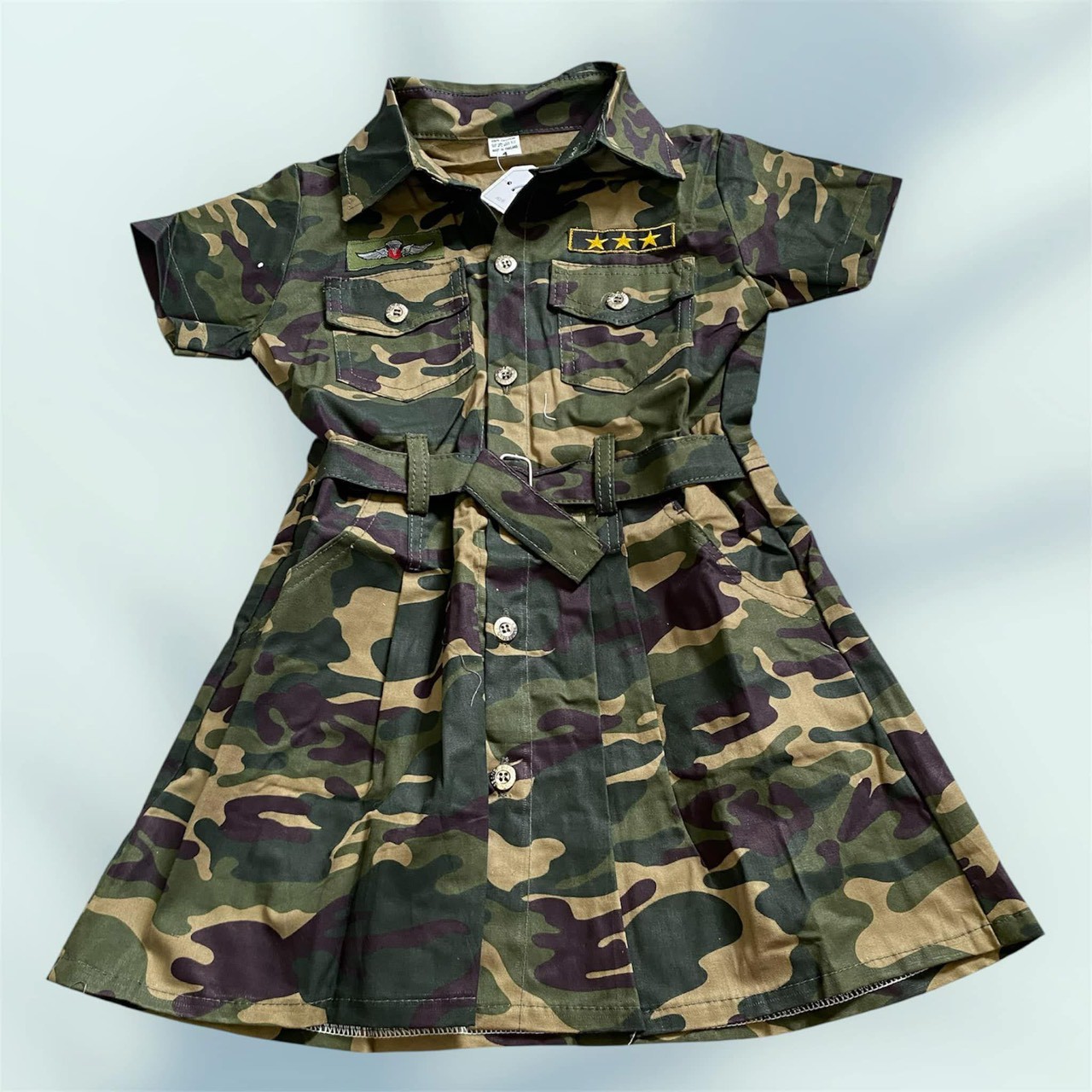 ชุดเด็กเดรสลายทหาร พร้อมกระเป๋า