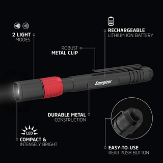 Energizer® Rechargeable Pen Light, Mini Flashlight ไฟฉาย รูปทรงปากกา ไฟฉายฉุกเฉิน ไฟฉายแคมป์ปิ้ง ไฟฉายปากกา