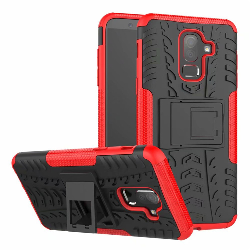 เคส Samsung Galaxy J8 (2018) #เคสฝาหลังกันลื่น Cool Tyre Pattern Kickstand (PC + TPU)