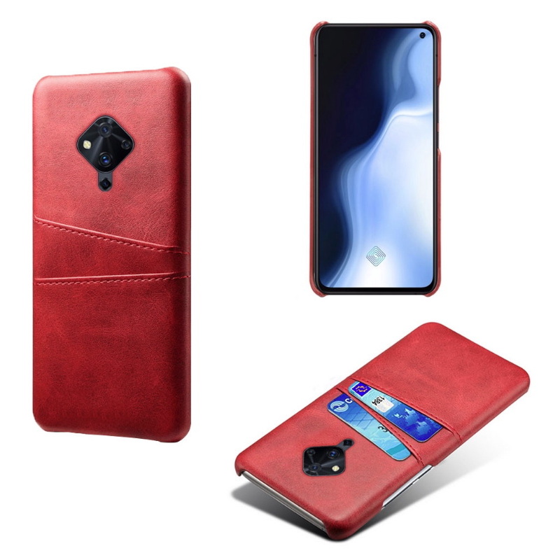 เคส Vivo S1 Pro #เคสแบบฝาหลังหุ้มหนัง Double Card Slots PU Leather Coated สีแดง - พร้อมส่ง