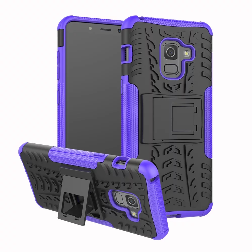 Case Samsung Galaxy A8+ 2018 #เคสฝาหลังกันลื่น Cool Tyre Pattern Kickstand (PC + TPU)
