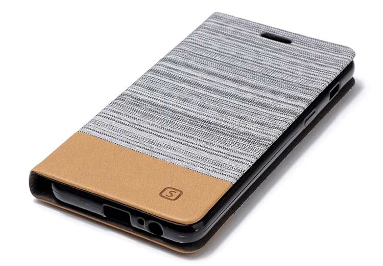 เคส Samsung Galaxy A8+(2018) #เคสฝาพับหนัง PU Canvas Leather Coated PC Case #เคสคุณภาพดีราคาถูก