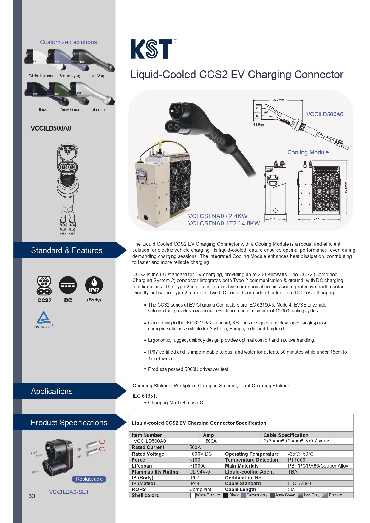 Liquid-Cooled CCS2 EV Charging Connector