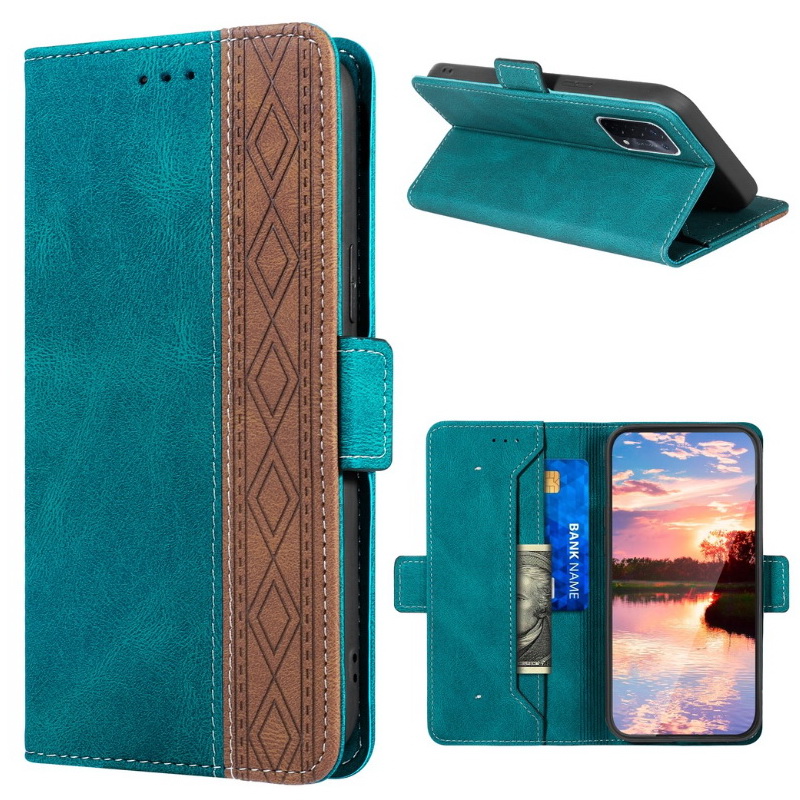 เคส OPPO Reno 6 5G #เคสฝาพับหนัง PU มีแถบปิดแม่เหล็กสีทูโทนสไตล์กระเป๋าสตางค์
