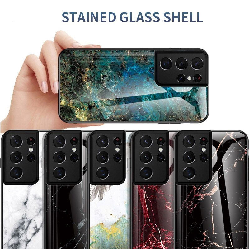 Case Samsung Galaxy S21 Ultra 5G #เคสฝาหลัง Gradient Color ลายหินอ่อน Glass + PC + TPU Hybrid Case