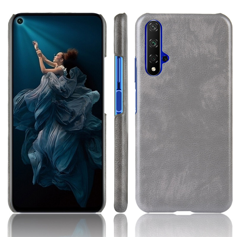 เคส Huawei Nova 5T #เคสฝาหลังพลาสติกแข็งเคลือบหนัง PU ลายผิวลิ้นจี่ Litchi Skin Leather Coated