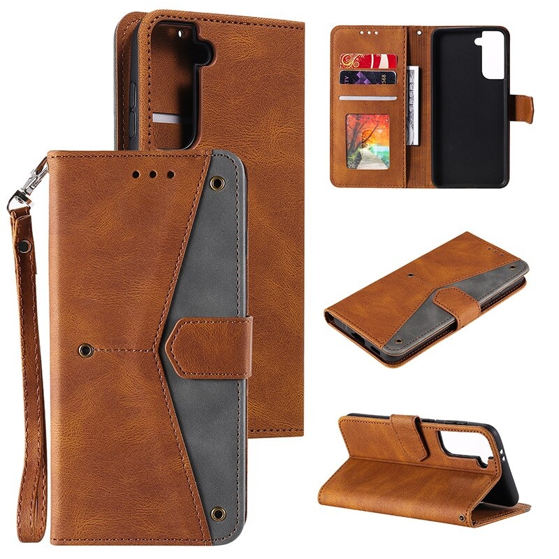 เคส Samsung Galaxy S21 #เคสฝาพับหนัง PU Splicing Stitching Stand Skin-touch Leather