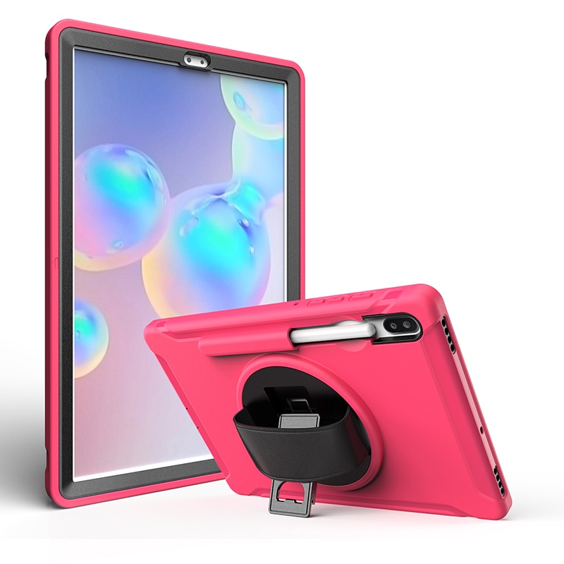 เคส Samsung Galaxy Tab S6 SM-T860 SM-T865 #เคสฝาหลังพลาสติกมีขาตั้งหมุนได้ 360° Swivel Kickstand PC + TPU Tablet Combo Shell with Hand Strap มีสายรัดมือ