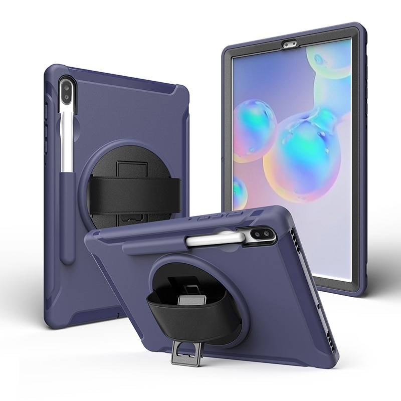เคส Samsung Galaxy Tab S6 SM-T860 SM-T865 #เคสฝาหลังพลาสติกมีขาตั้งหมุนได้ 360° Swivel Kickstand PC + TPU Tablet Combo Shell with Hand Strap มีสายรัดมือ