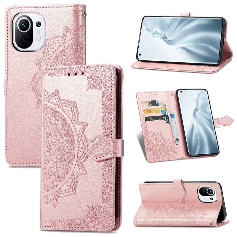 Case Xiaomi Mi 11#เคสฝาพับหนัง PU ผิวลายนูน Embossed Mandala Flower Leather Wallet