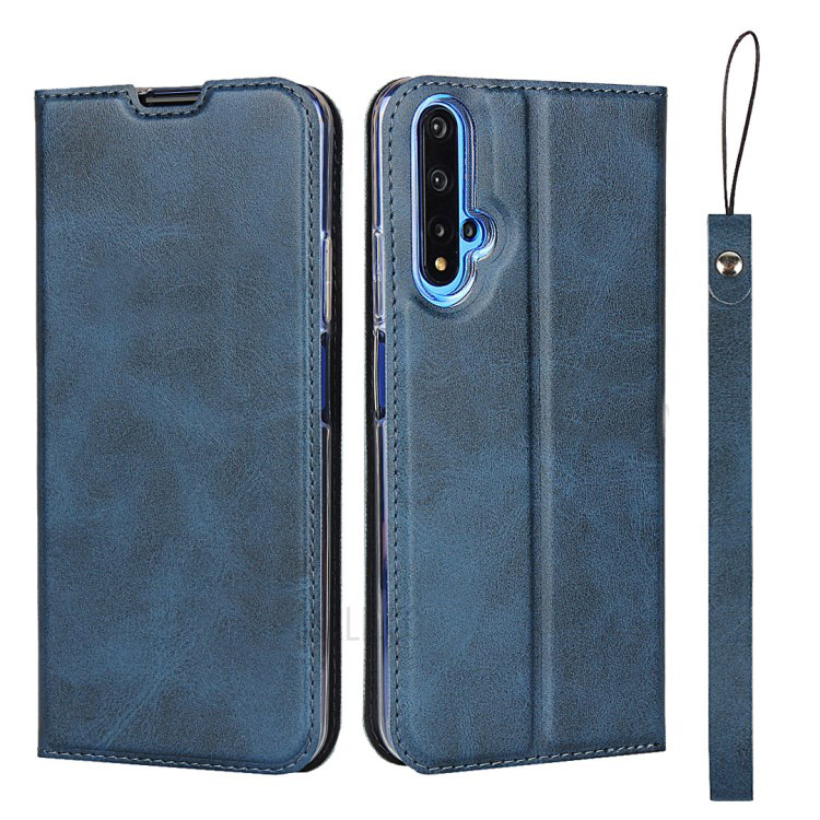 เคส Huawei Nova 5T #เคสฝาพับหนัง PU มีสายคล้องมือ Leather Stand Cell Phone Case with Card Slot
