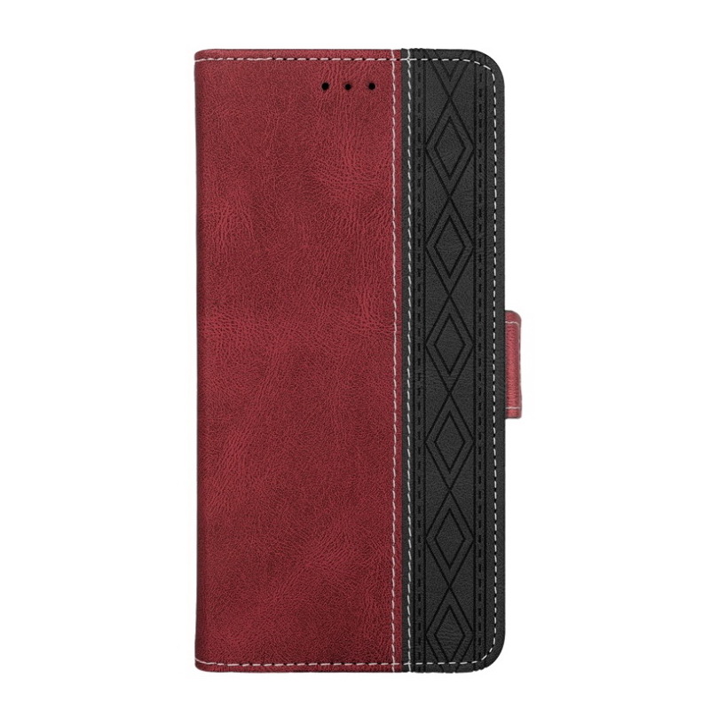 เคส OPPO A12#เคสฝาพับหนัง PU มีแถบปิดแม่เหล็กสีทูโทนสไตล์กระเป๋าสตางค์