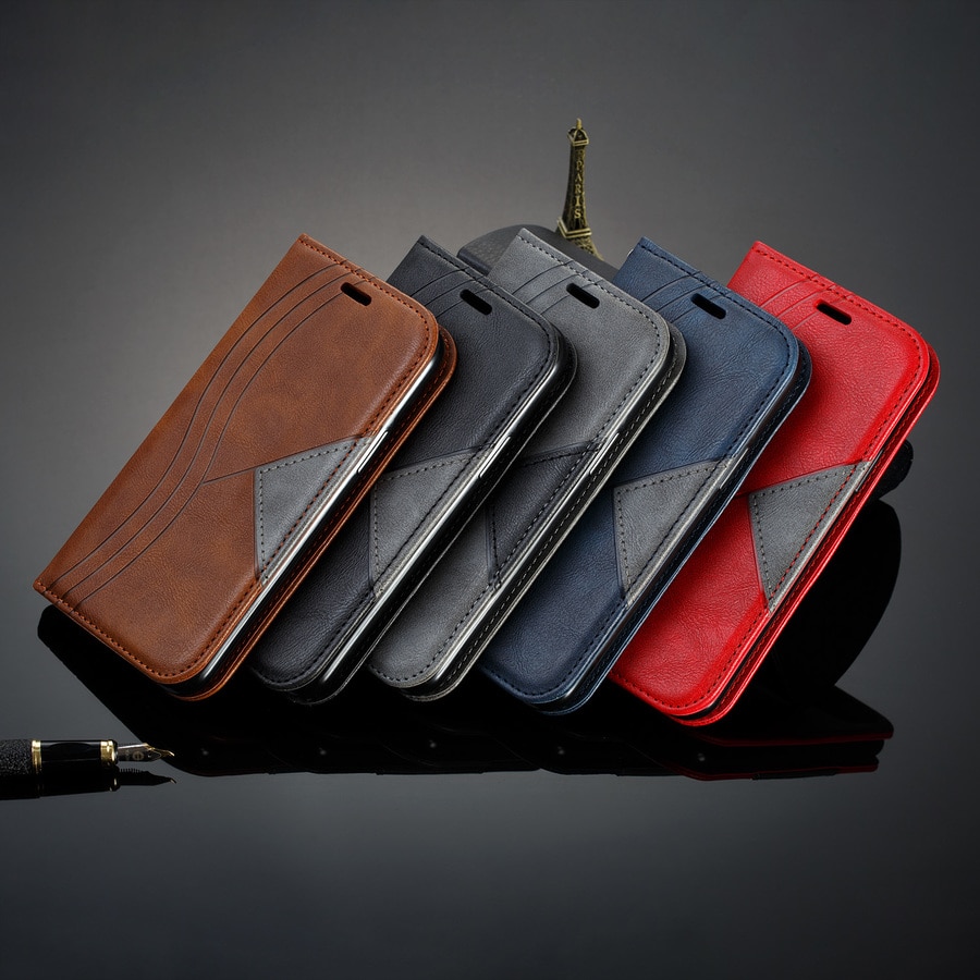 Case iPhone 13 Pro Max#เคสฝาพับหนัง PU มีช่องเสียบ ID บัตรอื่นๆในตัว Geometric Pattern Leather Card Holder Protective