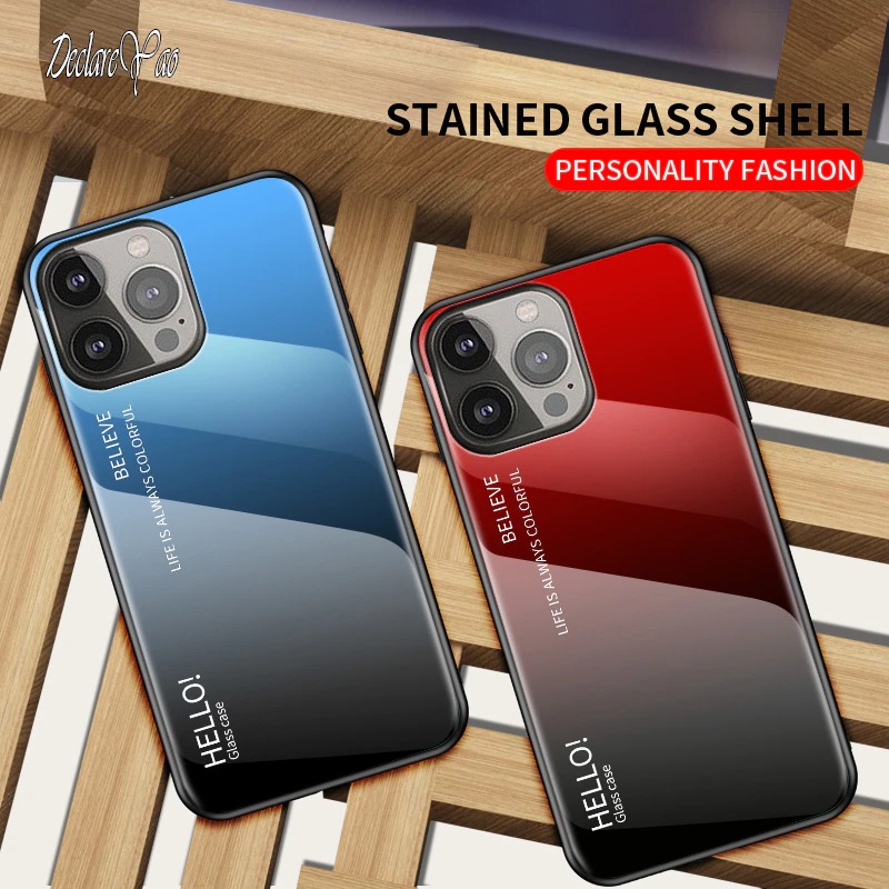 เคส iPhone 13 Pro Max #เคสฝาหลัง Gradient Color Glass + PC + TPU Hybrid Case