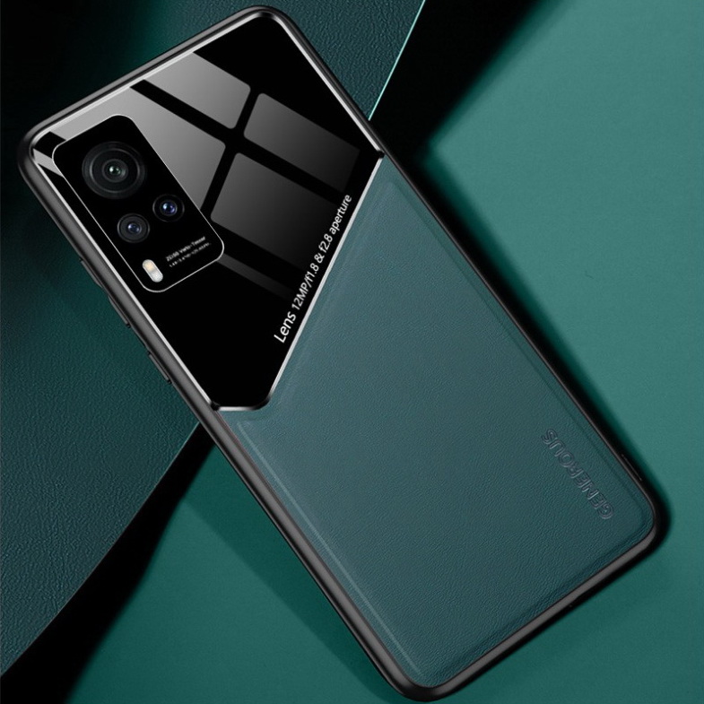 เคส Vivo Y31 2021 #เคสฝาหลังไฮบริด PU +TPU + glass สีทูโทน Shockproof Leather Mirror Glass Silicone Phone Back Cover