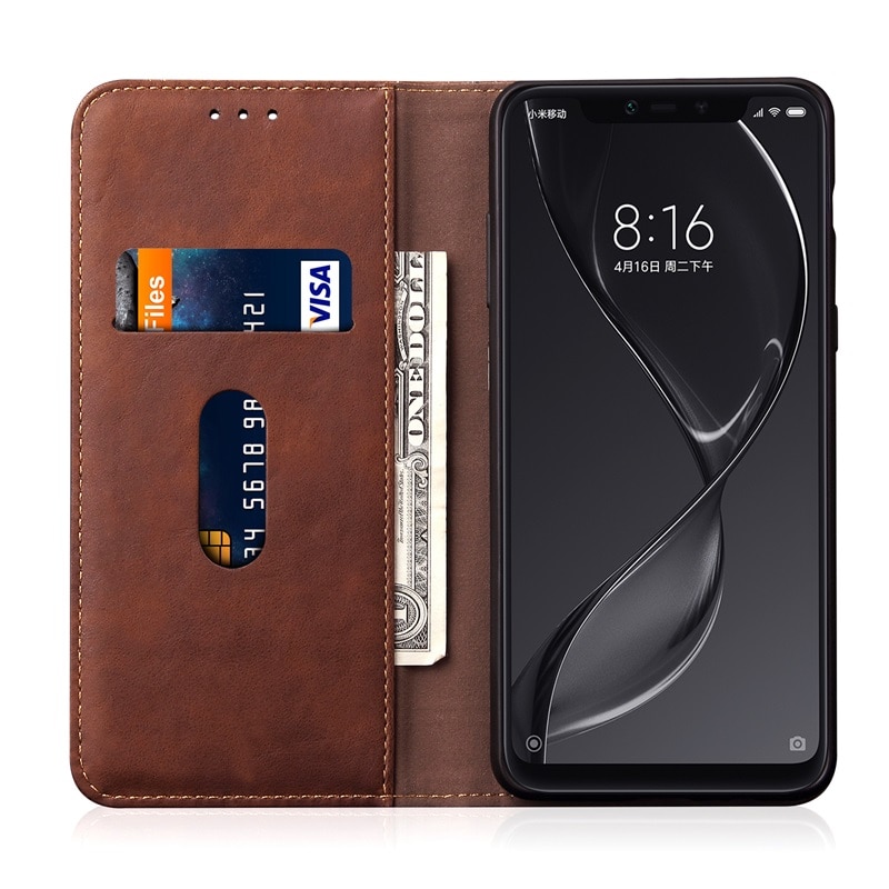 เคส Xiaomi Mi 8 Lite #เคสฝาพับหนัง PU Crazy Horse Texture Retro Leather Auto-absorbed Wallet คุณภาพดี