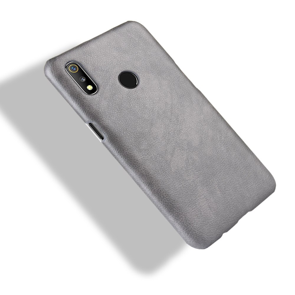 เคส Realme 3 Pro #เคสฝาหลังพลาสติกแข็งเคลือบหนัง PU ลายผิวลิ้นจี่ Litchi Skin Leather Coated