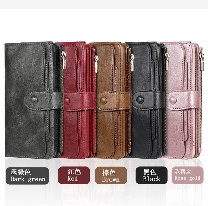 Case Samsung Galaxy S10+ #เคสฝาพับแบบแยกส่วนสไตล์กระเป๋าสตางค์มีช่องใส่บัตรหลายช่อง Multi-slot Zippered Luxury Flip Stand Card Leather Wallet Cover Separable Case Cover