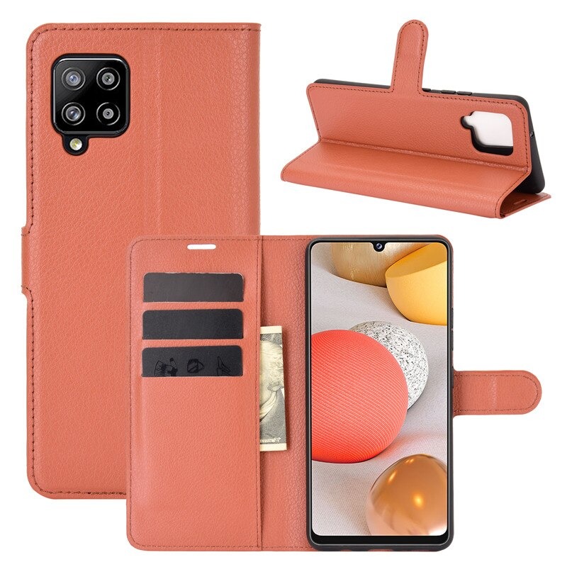 เคส Samsung Galaxy A42 5G #เคสฝาพับสไตล์กระเป๋าสตางค์หนัง PU ผิวลิ้นจี่